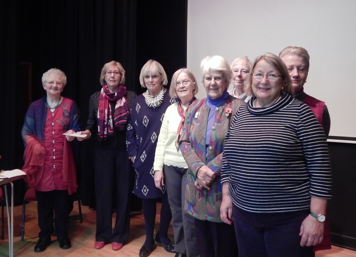 Marian Beard hands over a £600 donation raised by the Walberswick WI towards the Fish Project in Tamil Nadu, November 2017